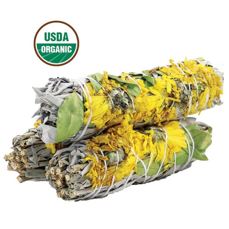 Smudge Bundle - Sunflower Floral White Sage 4"