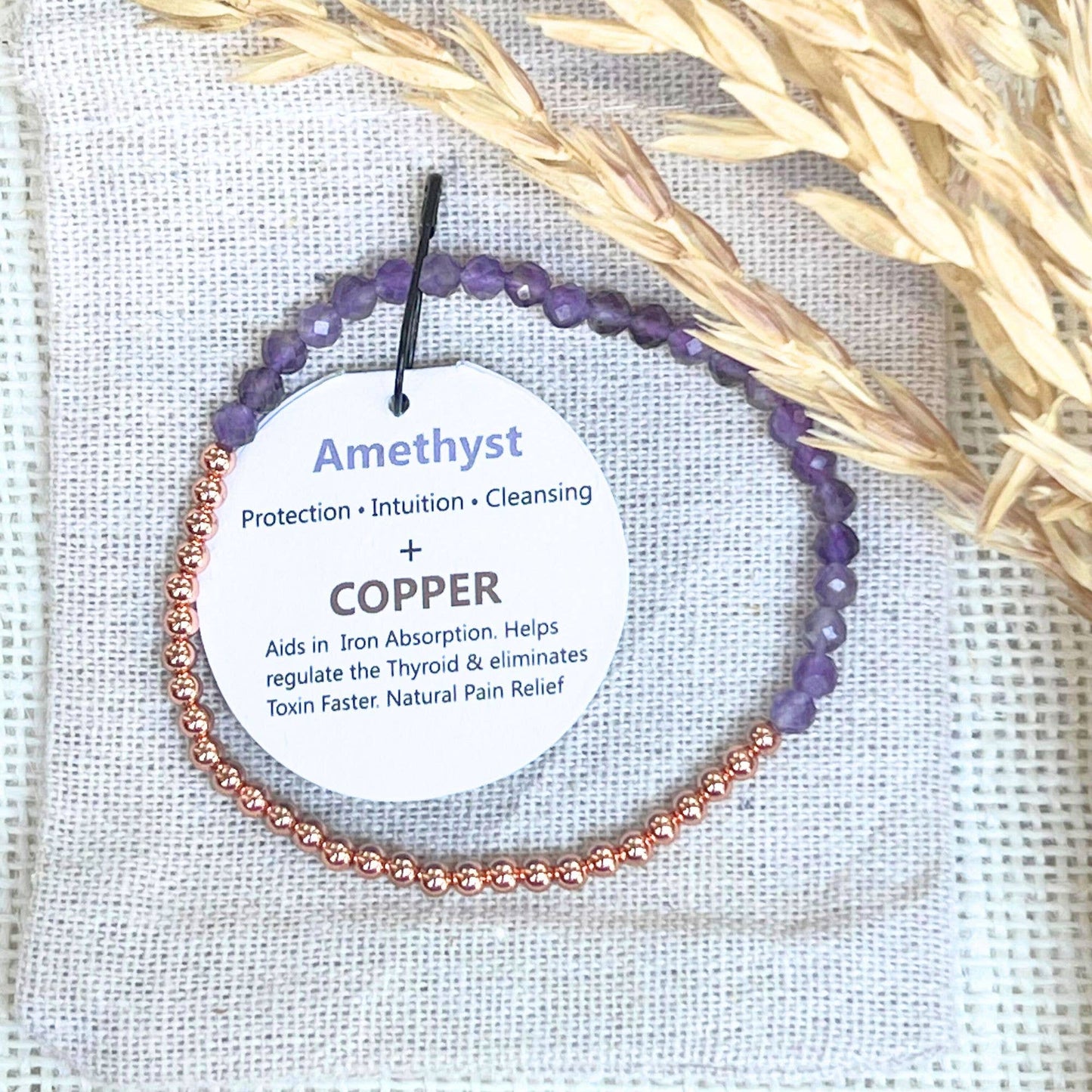 Dainty Multi-Faceted Amethyst beads + Copper Bracelet