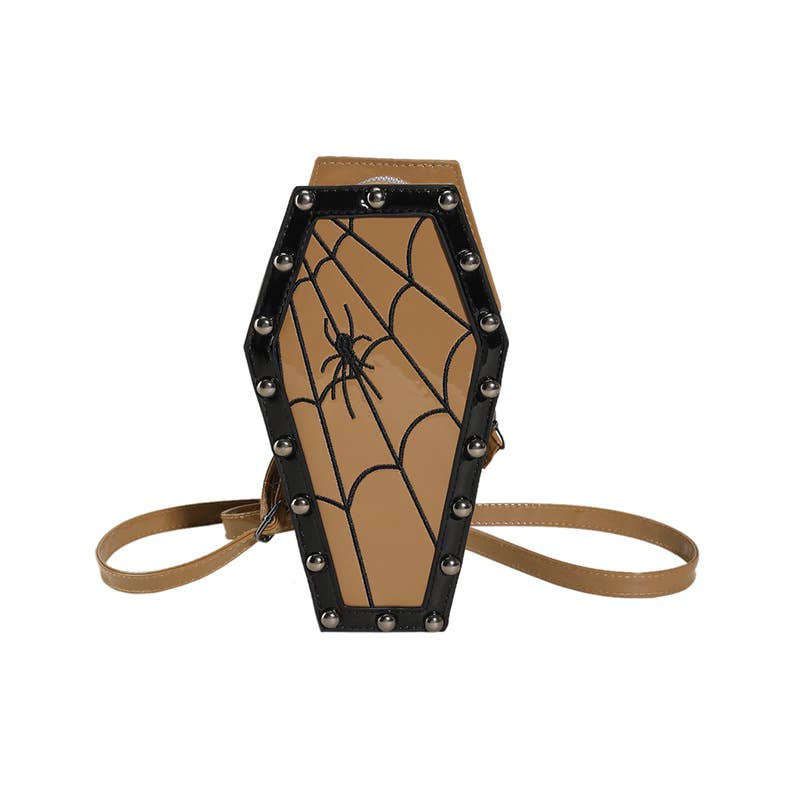 Spider Web Pattern Studded Coffin Crossbody Bag: Black