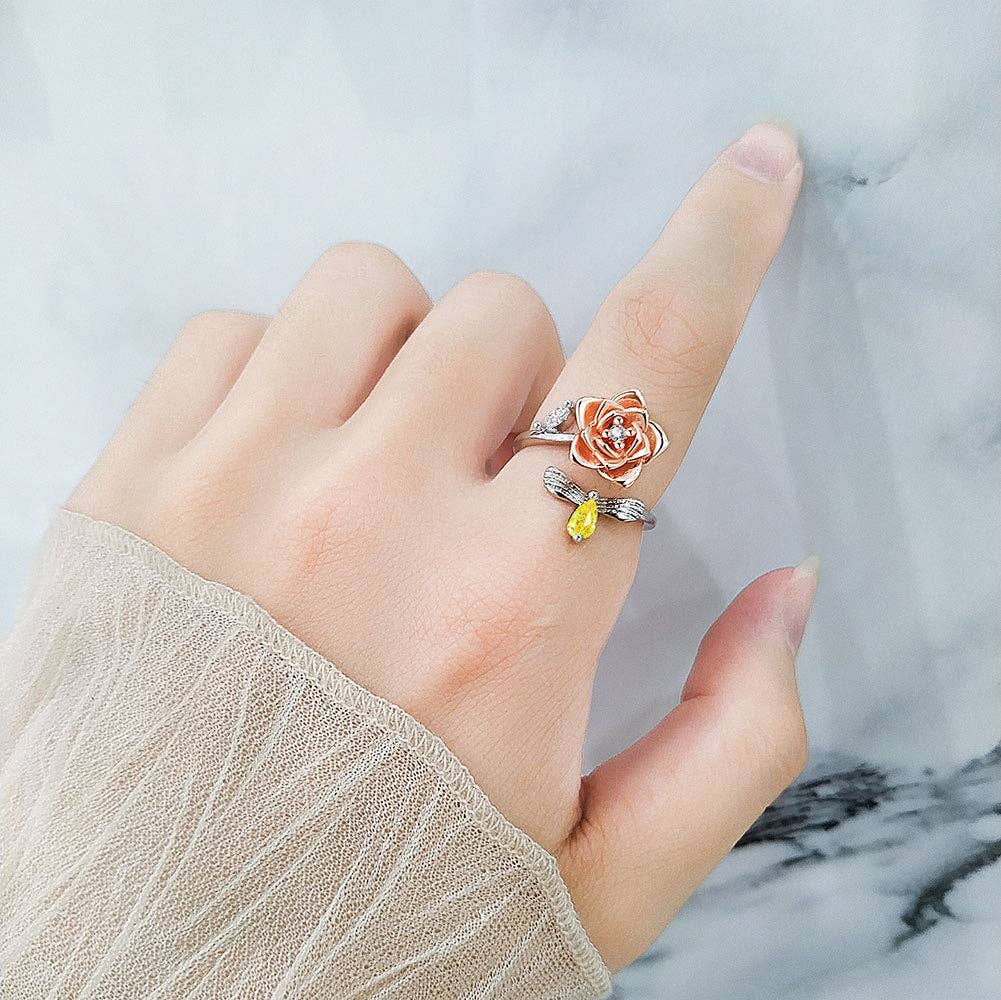 Rose Flower Bee Anxiety Fidget Spinner Ring in Solid Copper