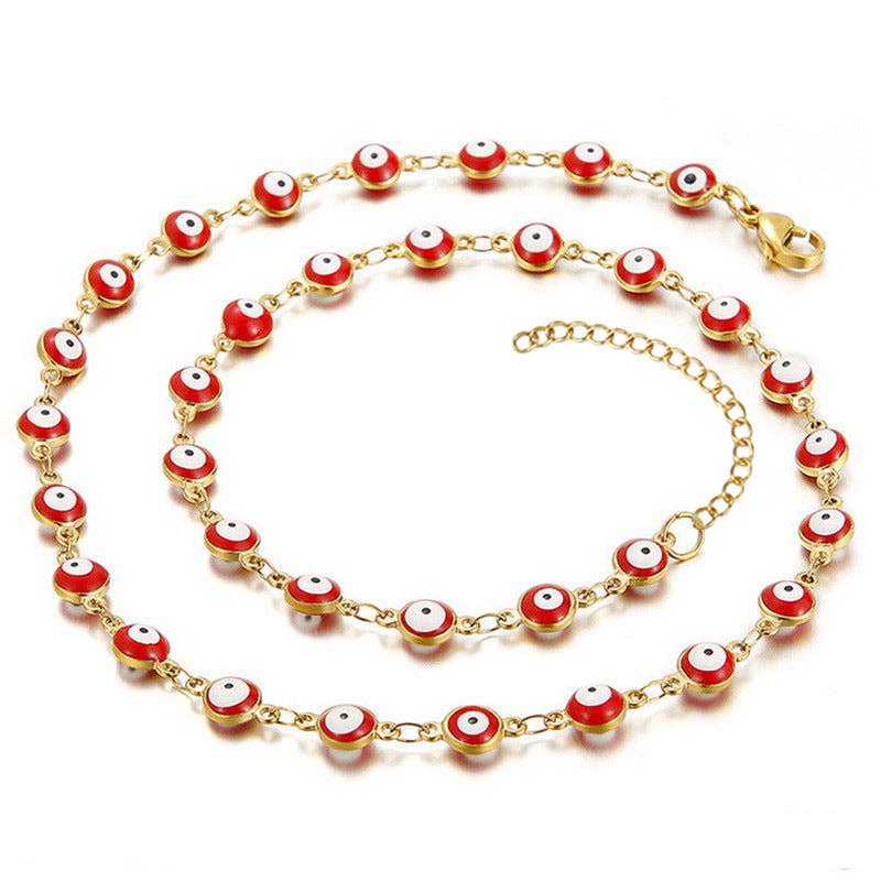 Enamel Evil Eye Gold-Plated Stainless Steel Necklace - Mixed color