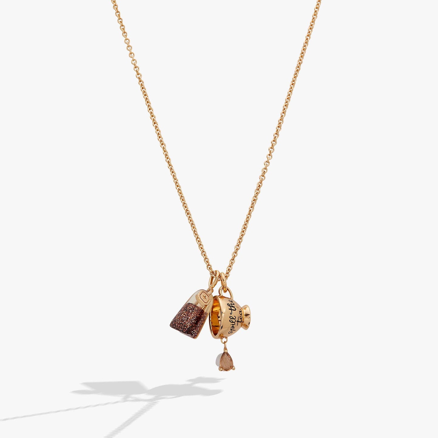 Necklace - 'Spill the Tea' Cup & Tea Bag Charm Pendant Necklace: Silver