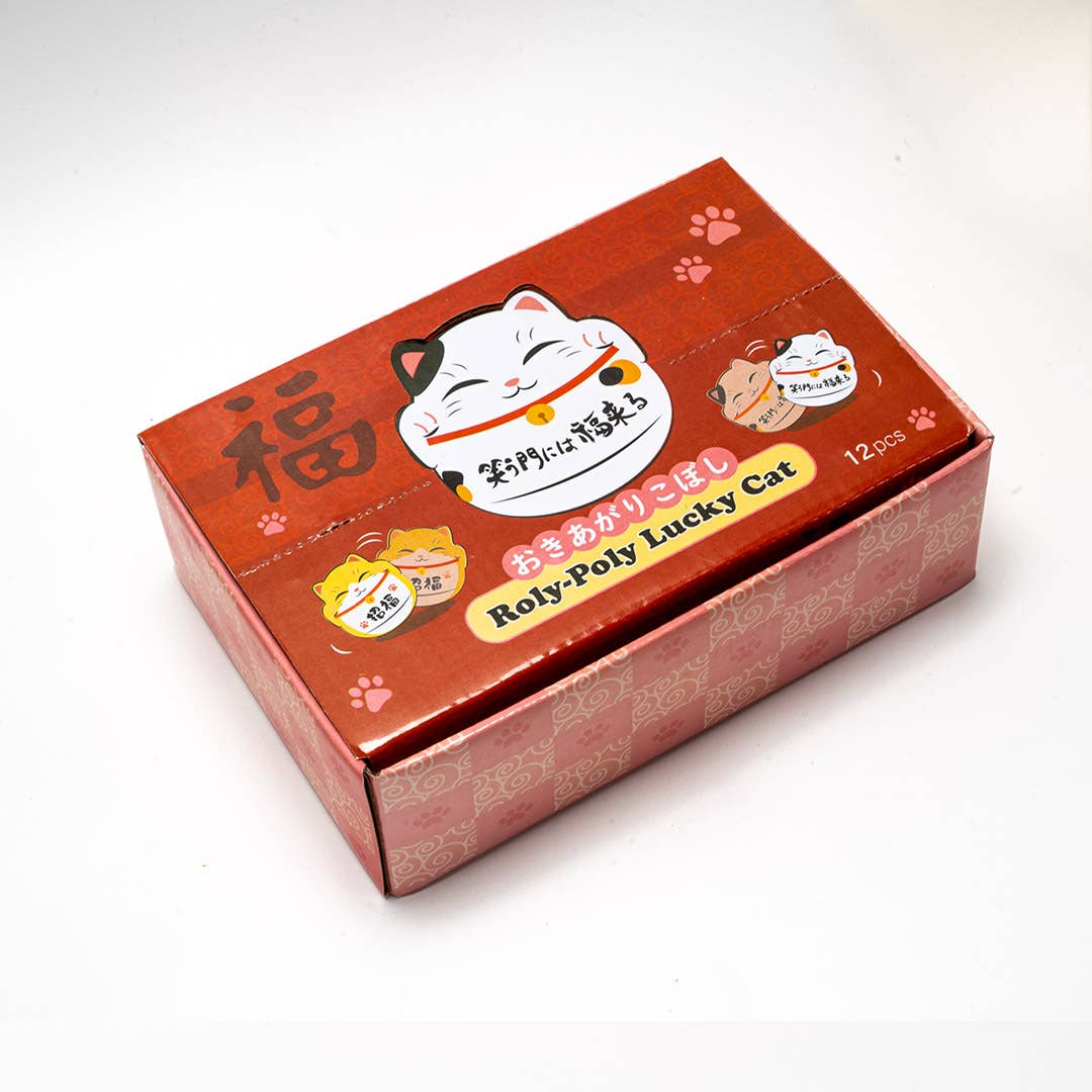 12 Piece Maneki Neko Lucky Cat Roy Poly Tumbler Figurines 2"H (1/24)