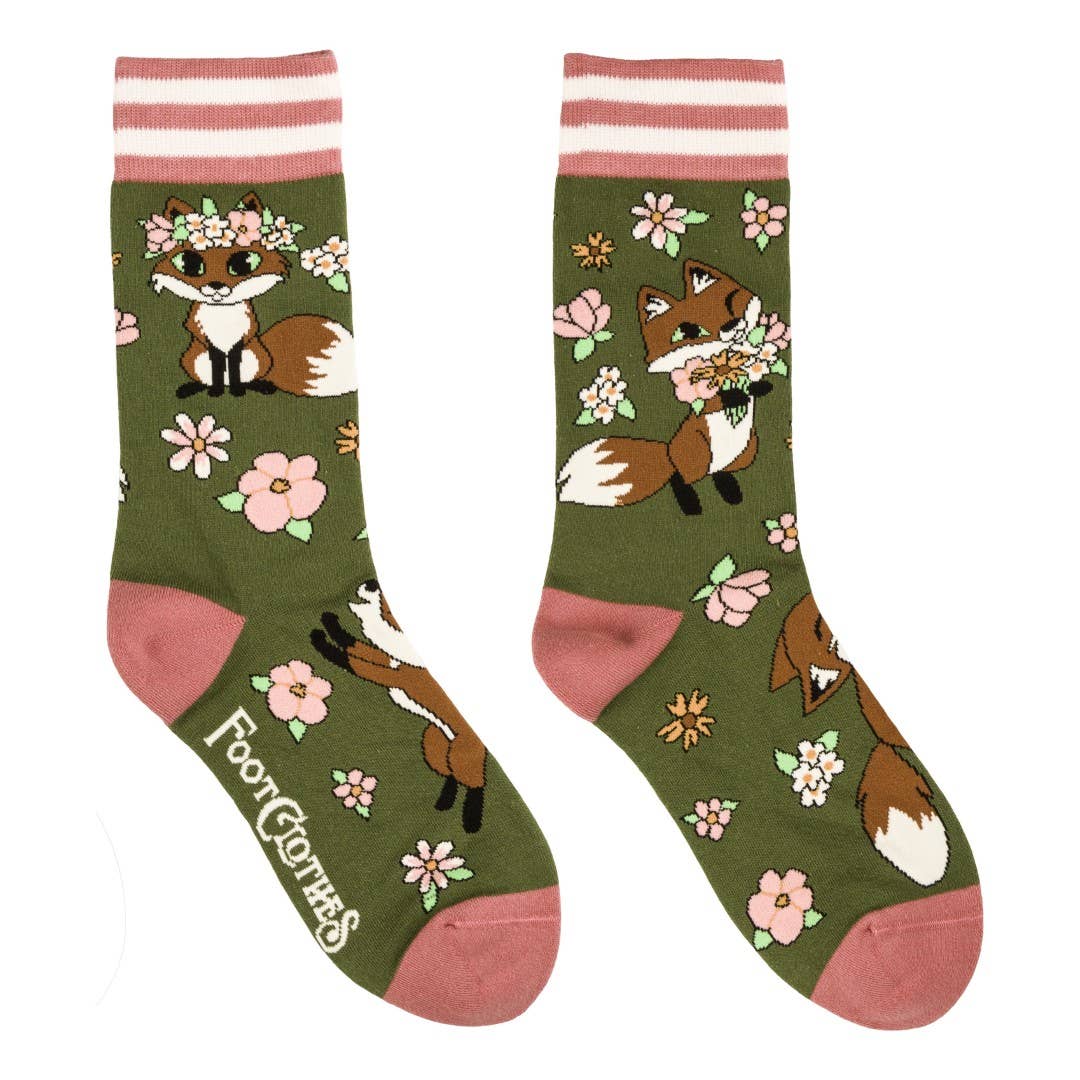 Foot Clothes - Floral Foxes Crew Socks