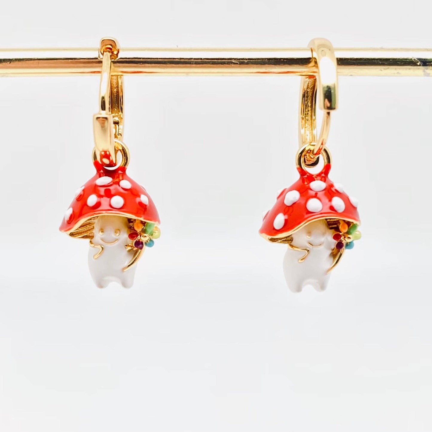 Earrings - 3D Enamel Cute Mushroom Huggie Hoop