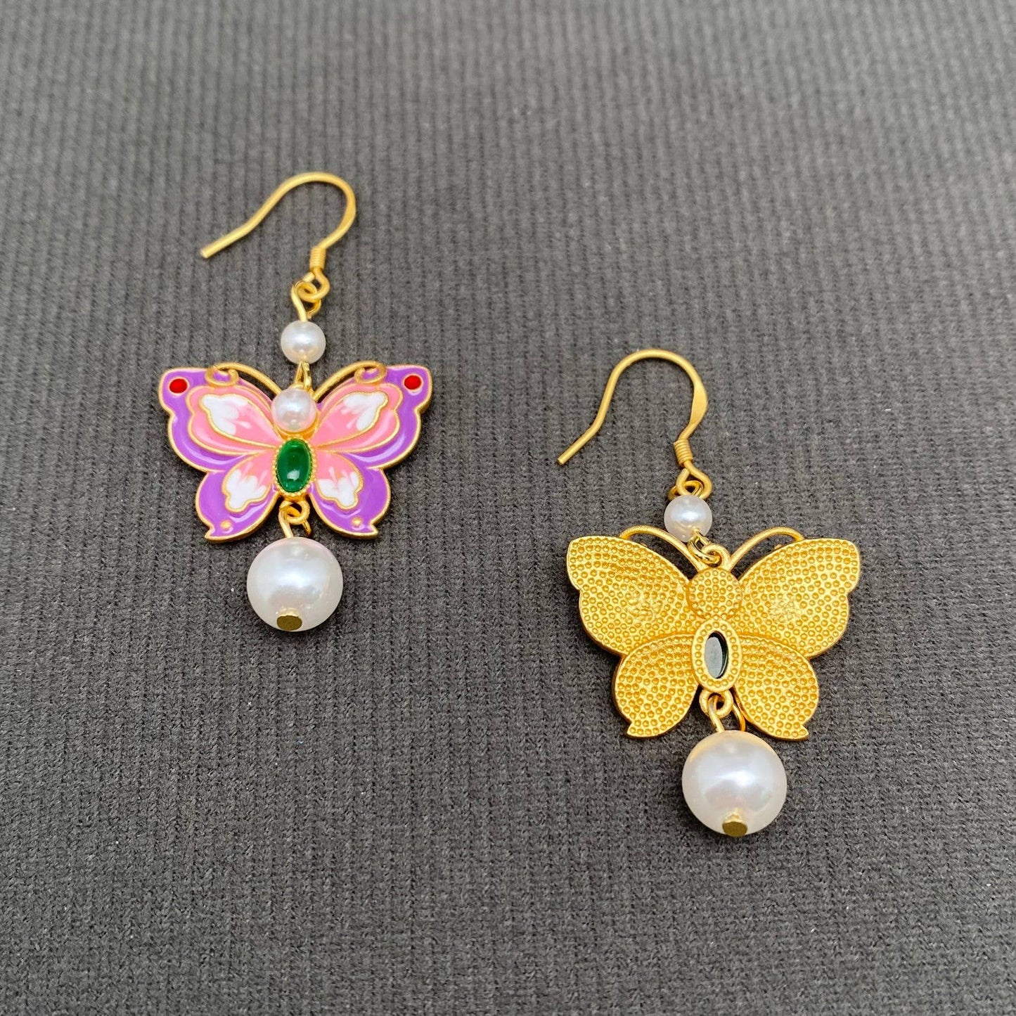 Earrings - Enamel Butterfly & Flower