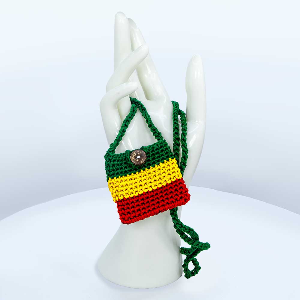 Cotton Crystal Pouch Crocheted - Rasta