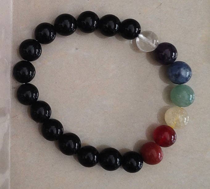 Large Size Real Gemstone Black Obsidian Chakra Bracelet 10mm