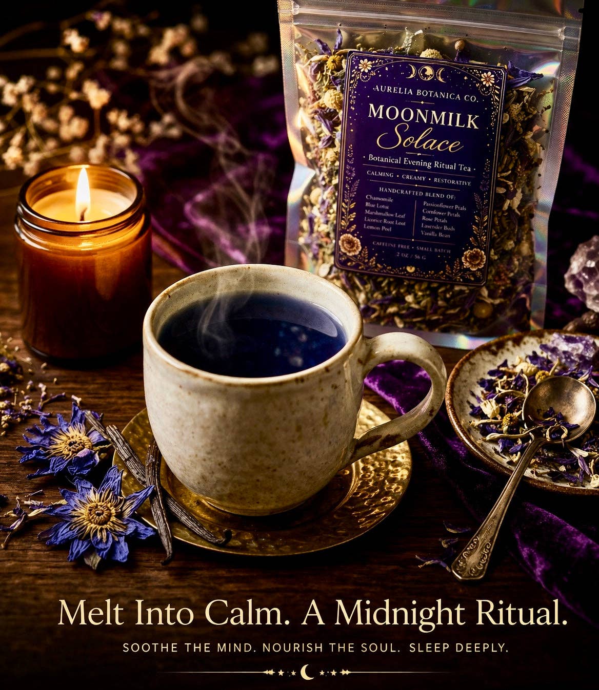Moonmilk Solace Ritual Tea | Blue Lotus & Damiana | Nighttime Euphoria: Apothecary Jar