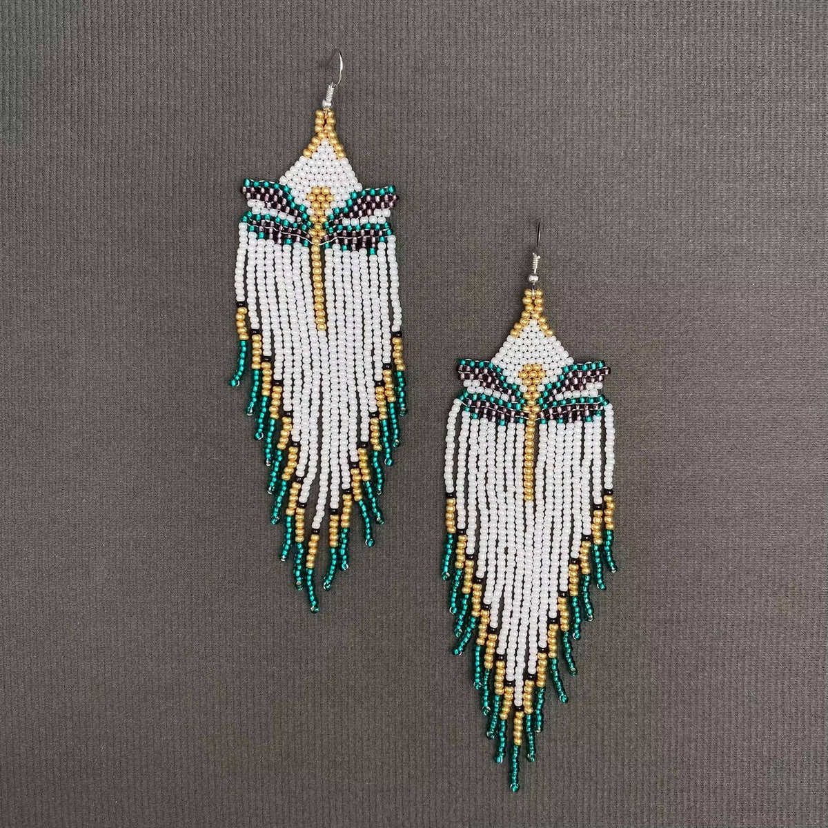 Bohemian Dragonfly Seed Beads Fringe Dangle Earrings - SB