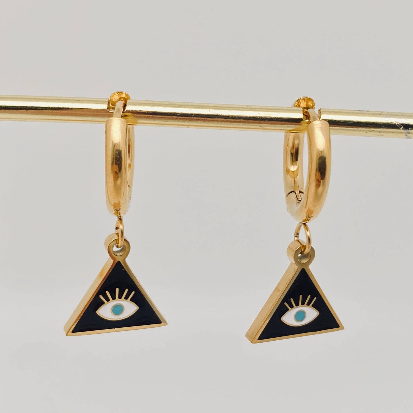 Earrings - Triangle Eye Huggies - Stainless Steel