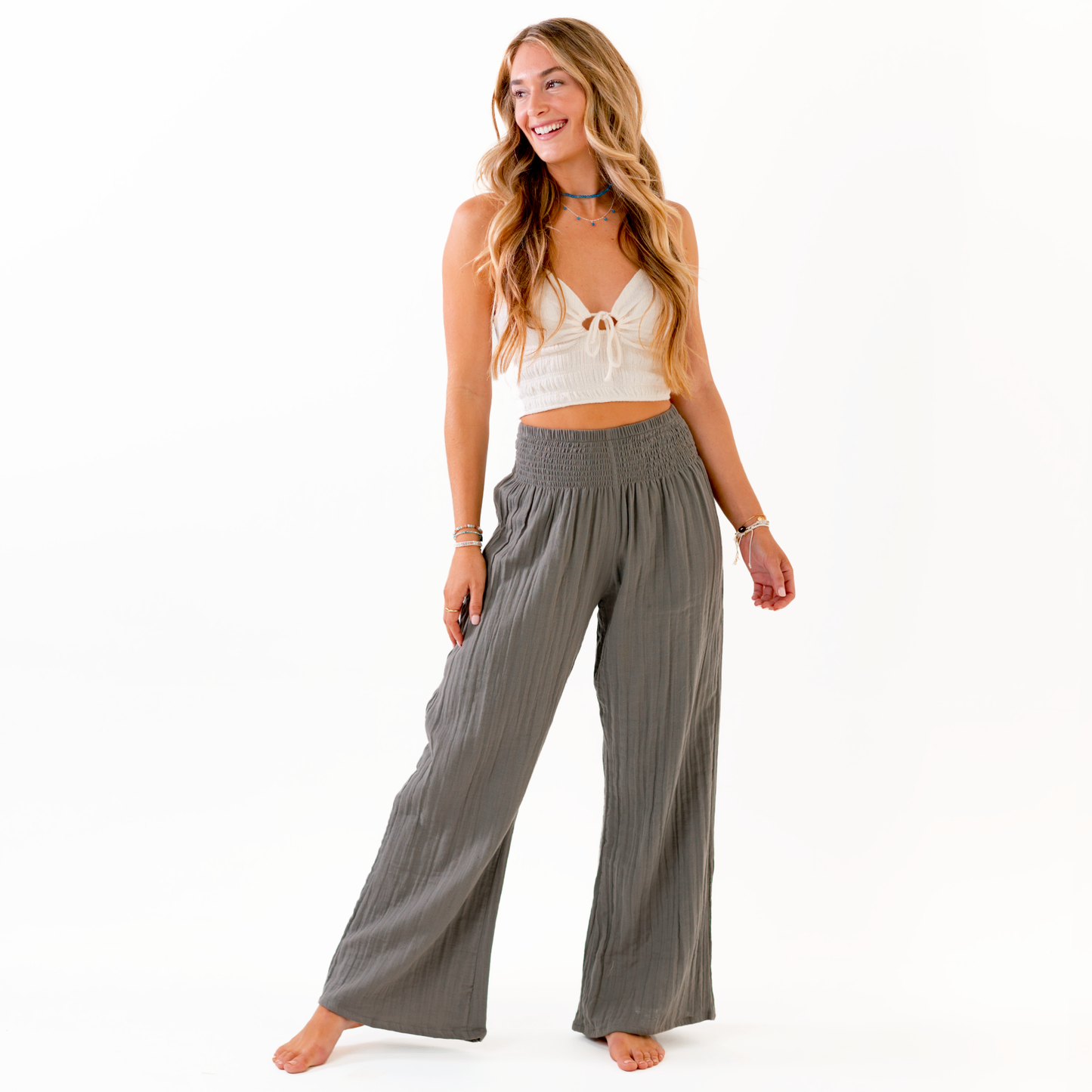 Granite Wide Leg Cotton Pants: M