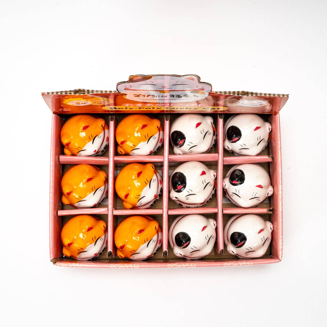 12 Piece Maneki Neko Lucky Cat Roy Poly Tumbler Figurines 2"H (1/24)