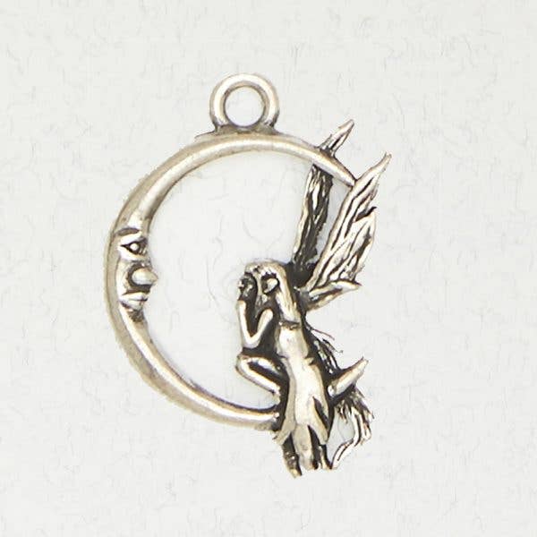 Pewter Pendant Necklace - Fairy On Moon: Pewter