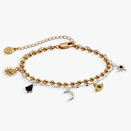 Moon Magic 2 Row Charm Bracelet: Two Tone