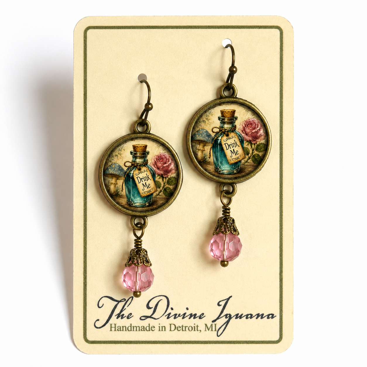 "Drink Me" bottle Wonderland Vintage Earrings
