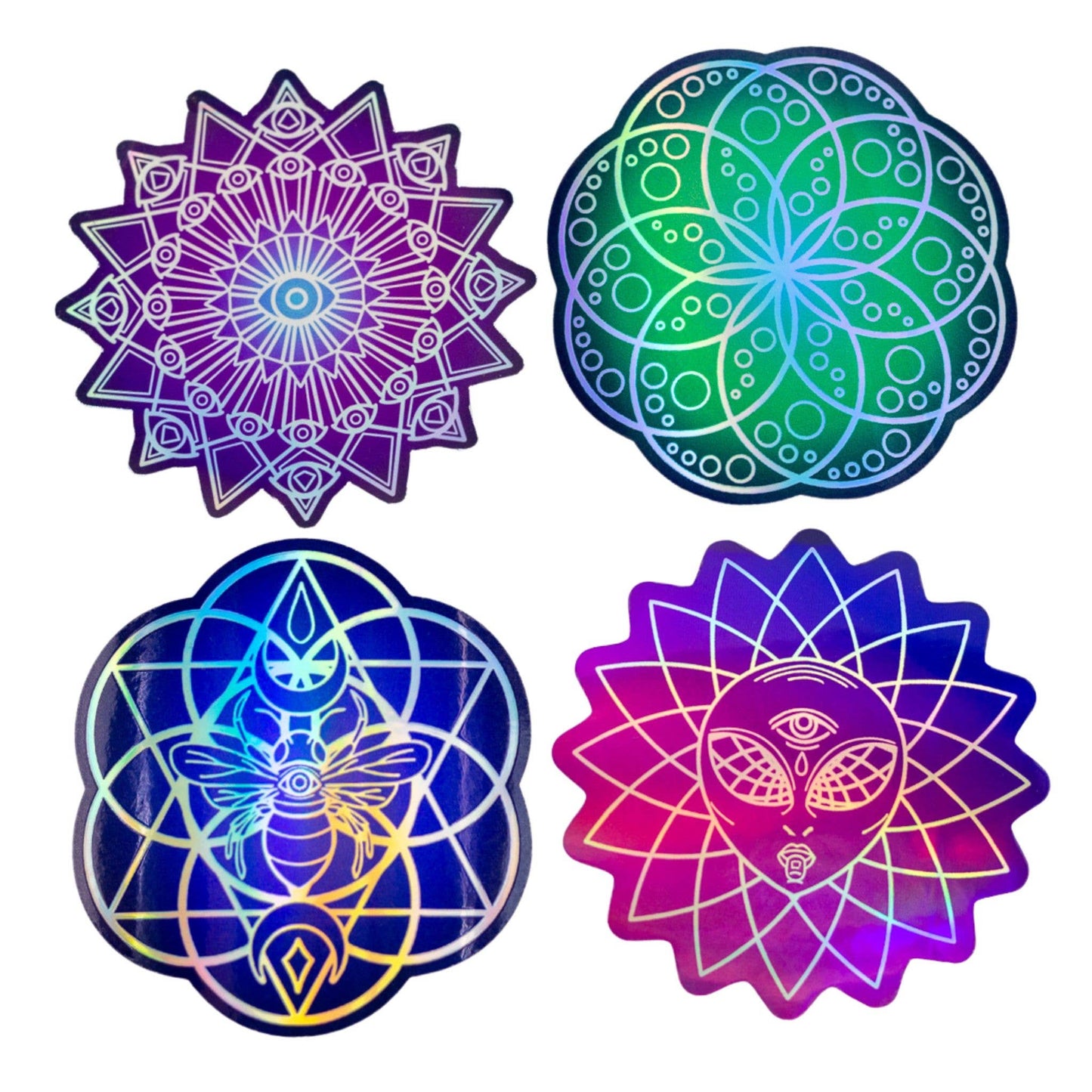 Holographic Sticker: Trippy Alien Crystal Grid