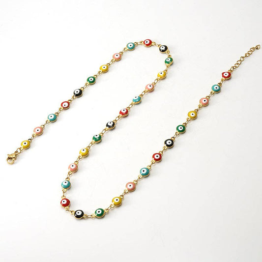 Enamel Evil Eye Gold-Plated Stainless Steel Necklace - Mixed color