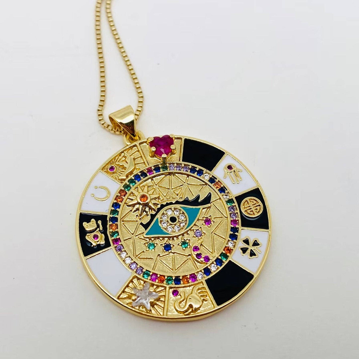 Necklace - Cubic Zirconia Enamel Devil's Eye Compass