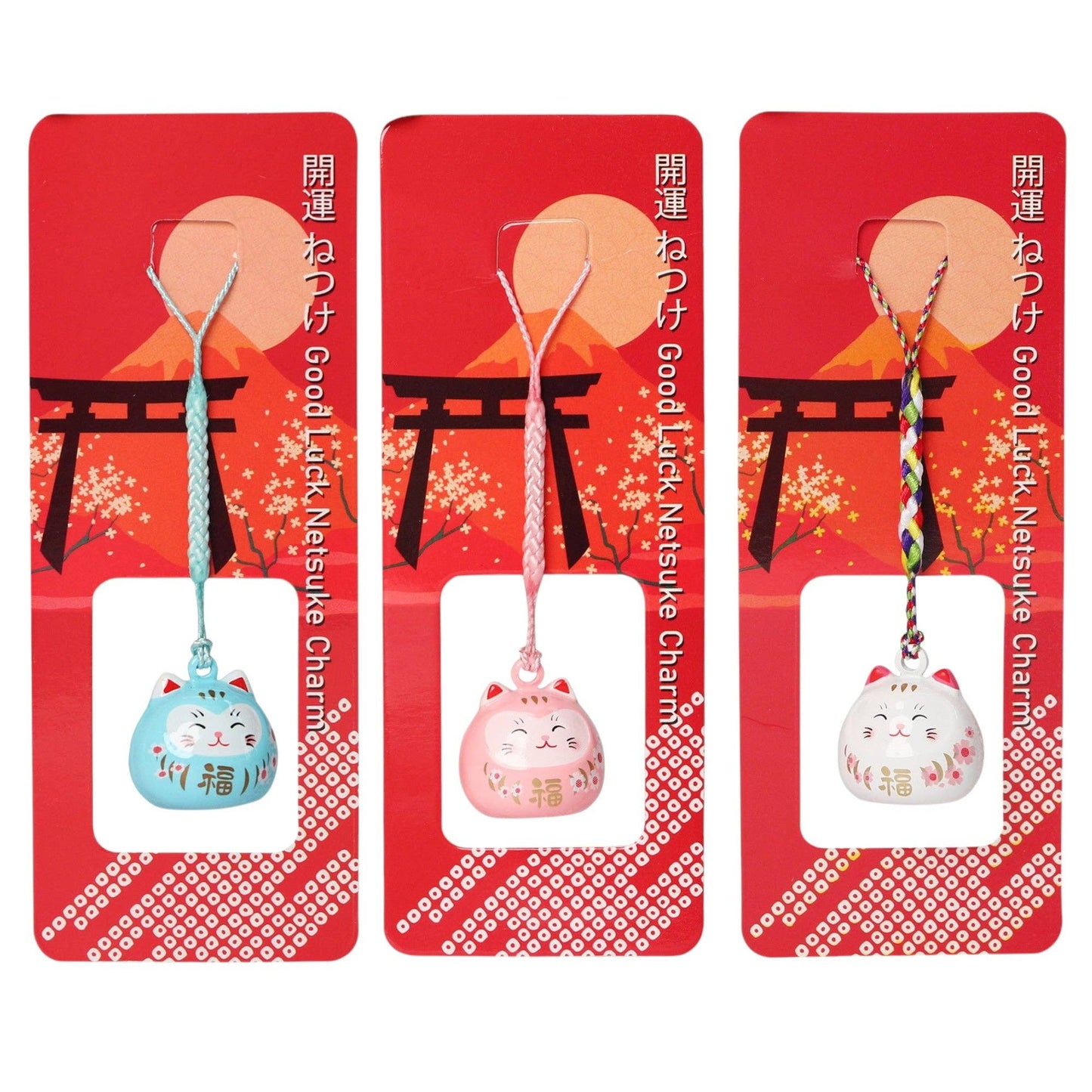 Daruma Cat Bell Charm - Pastels