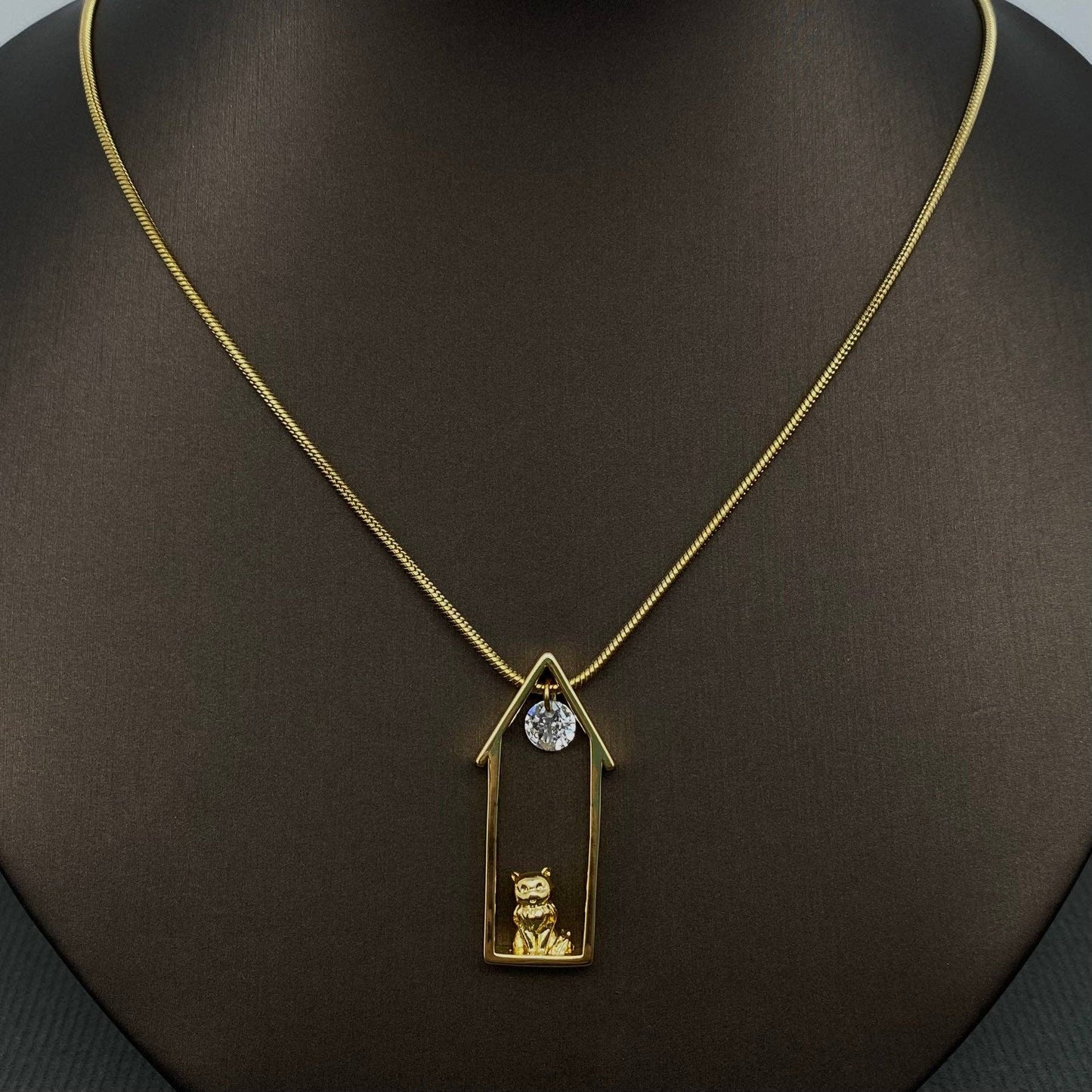 Cat in the House 18K Gold Plated S.Steel Charm Necklace