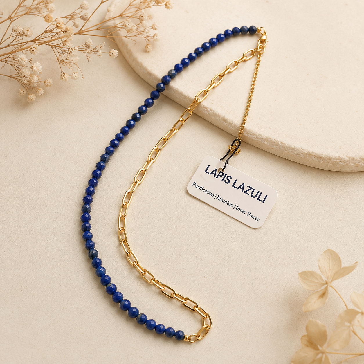 Paper Clip Lapis Lazuli Necklace - 18-20" adjustable