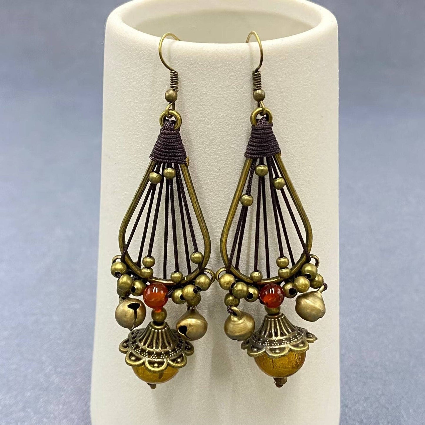 Vintage Rope Weaven Metal Bell Dangle Earrings