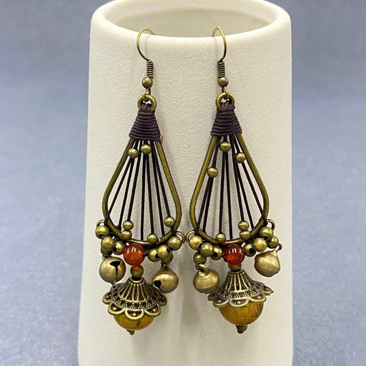 Vintage Rope Weaven Metal Bell Dangle Earrings