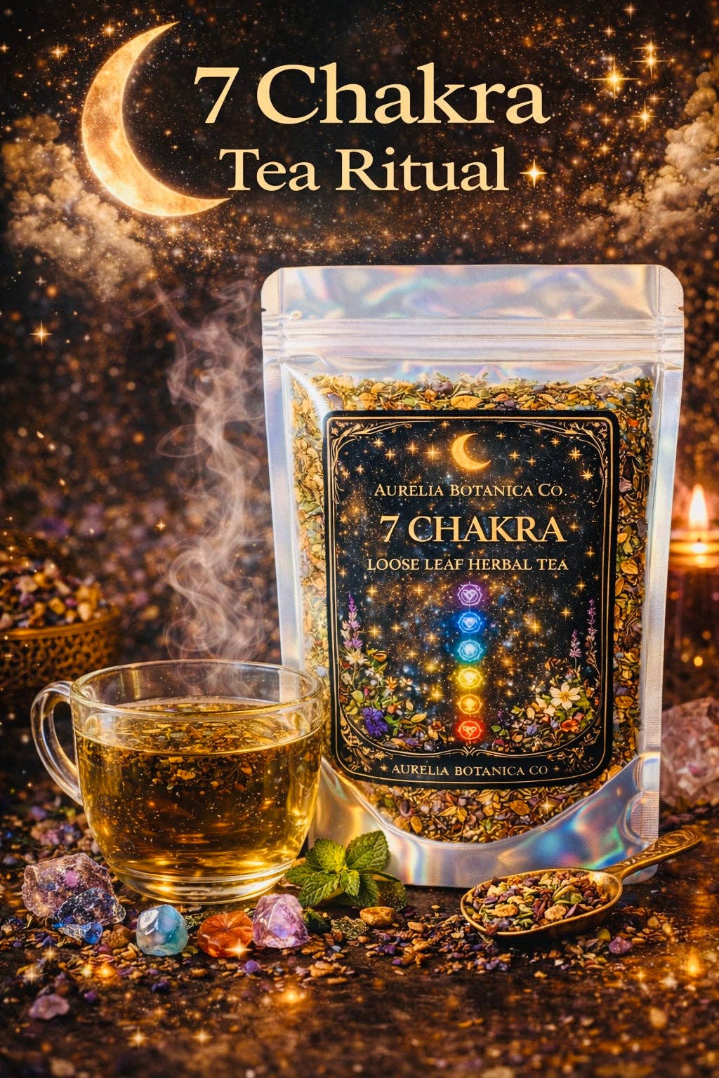 Chakra Balancing Loose Leaf Herbal Tea for Ritual & Meditation | Spiritual Tea Blend for Mindfulness, Energy Cleansing Intentional Living: Sample Pouch