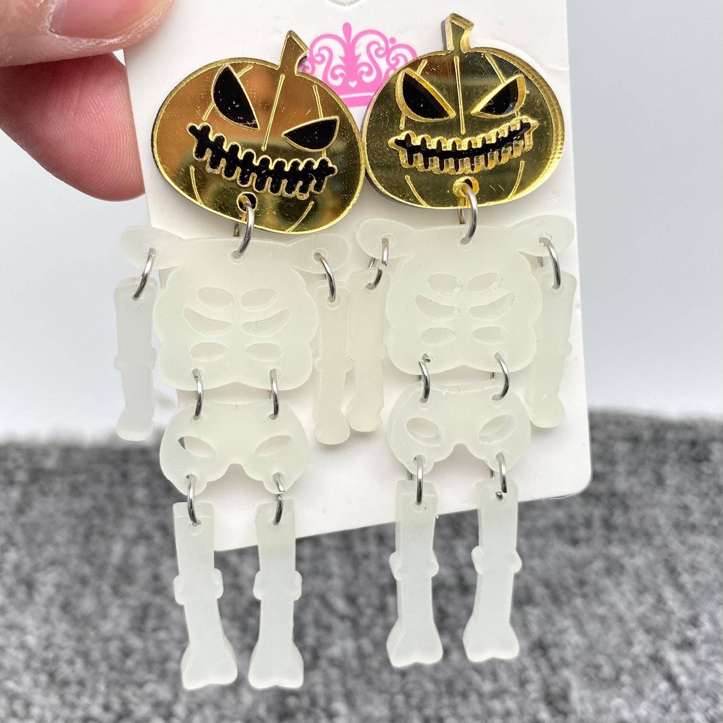 Earrings - Halloween Acrylic Skeleton Body Pumpkin Head Post