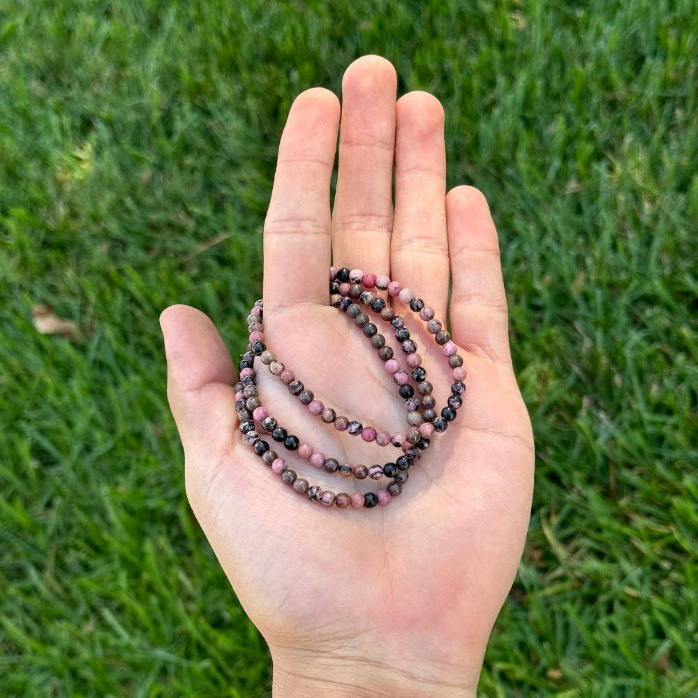 Crystal Bracelet - 4mm Rhodonite, pack of 5