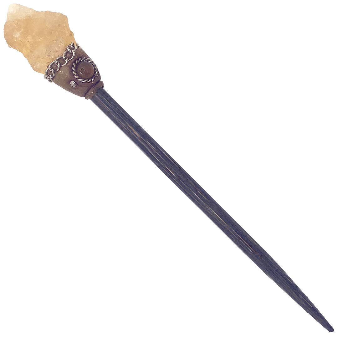 Wooden Hair Sticks - Natural Raw Stone