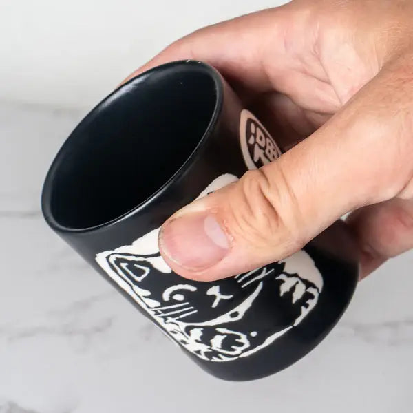 Maneki Neko Lucky Cat Yunomi Style Tea Cup Black Matte Glaze