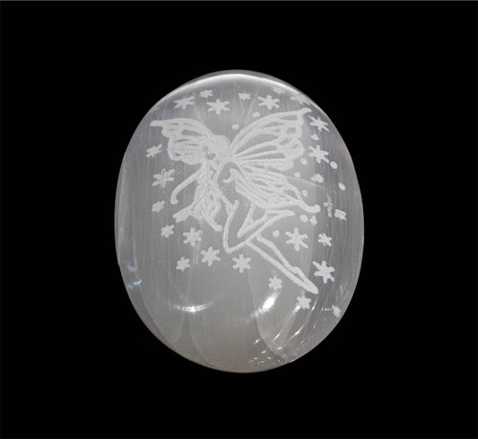 Selenite Palm - Fairy Engraved