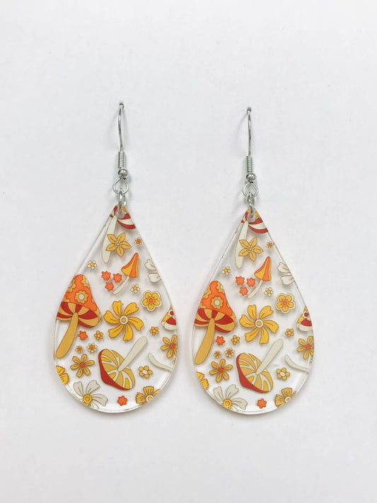 Earrings - Mushroom and Daisy Print