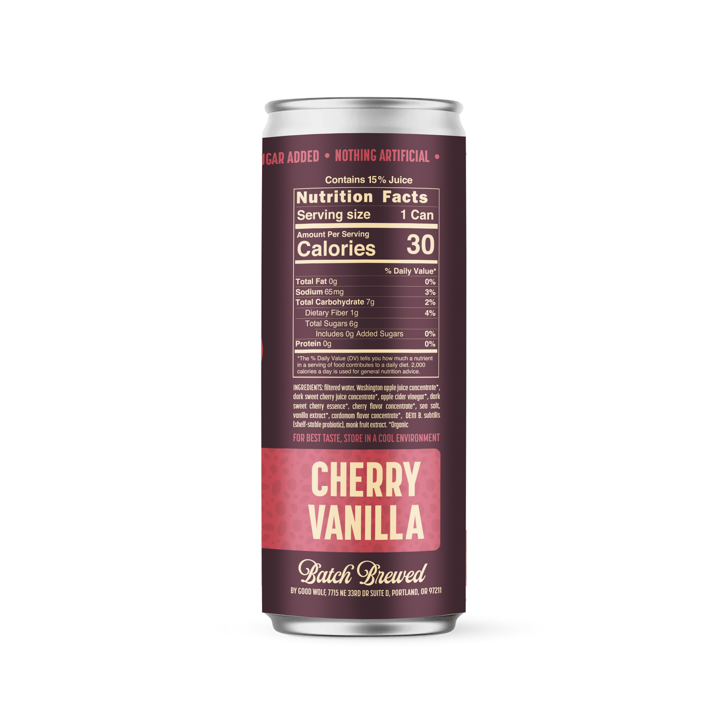 Cherry Vanilla Probiotic Soda - No Added Sugar; Hand-Crafted