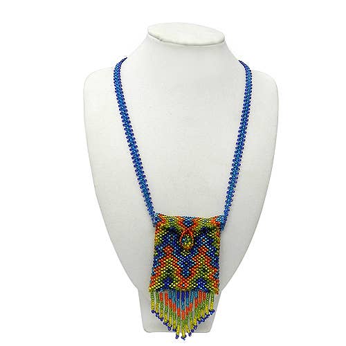 Square Beaded Seed Bead Fringe Medicine Pouch Necklace Bag