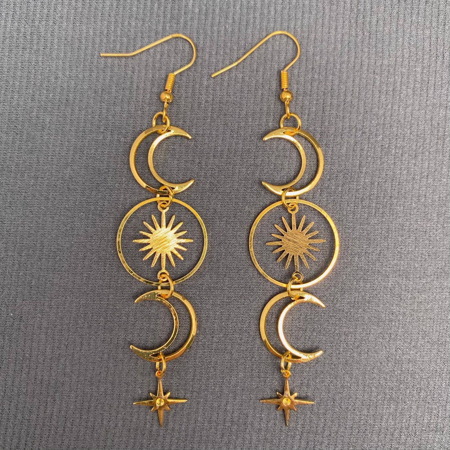 Golden Hollow Moon Star Dangle Earrings - MS