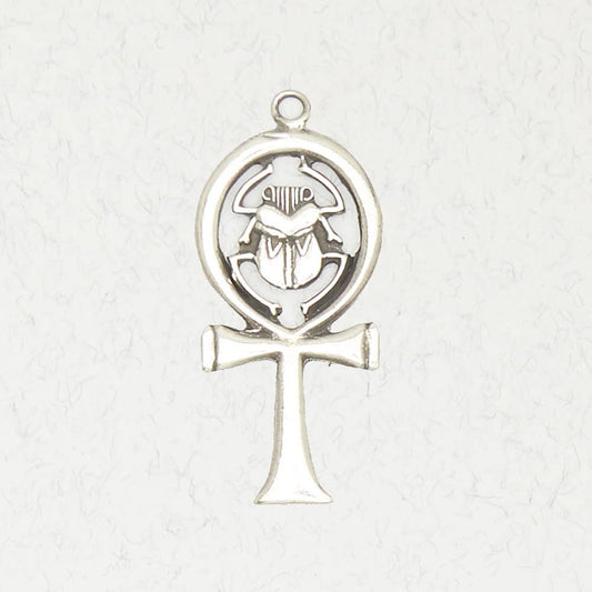 Mystic Nile Egyptian Pewter Pendant - Ankh & Scarab Plain