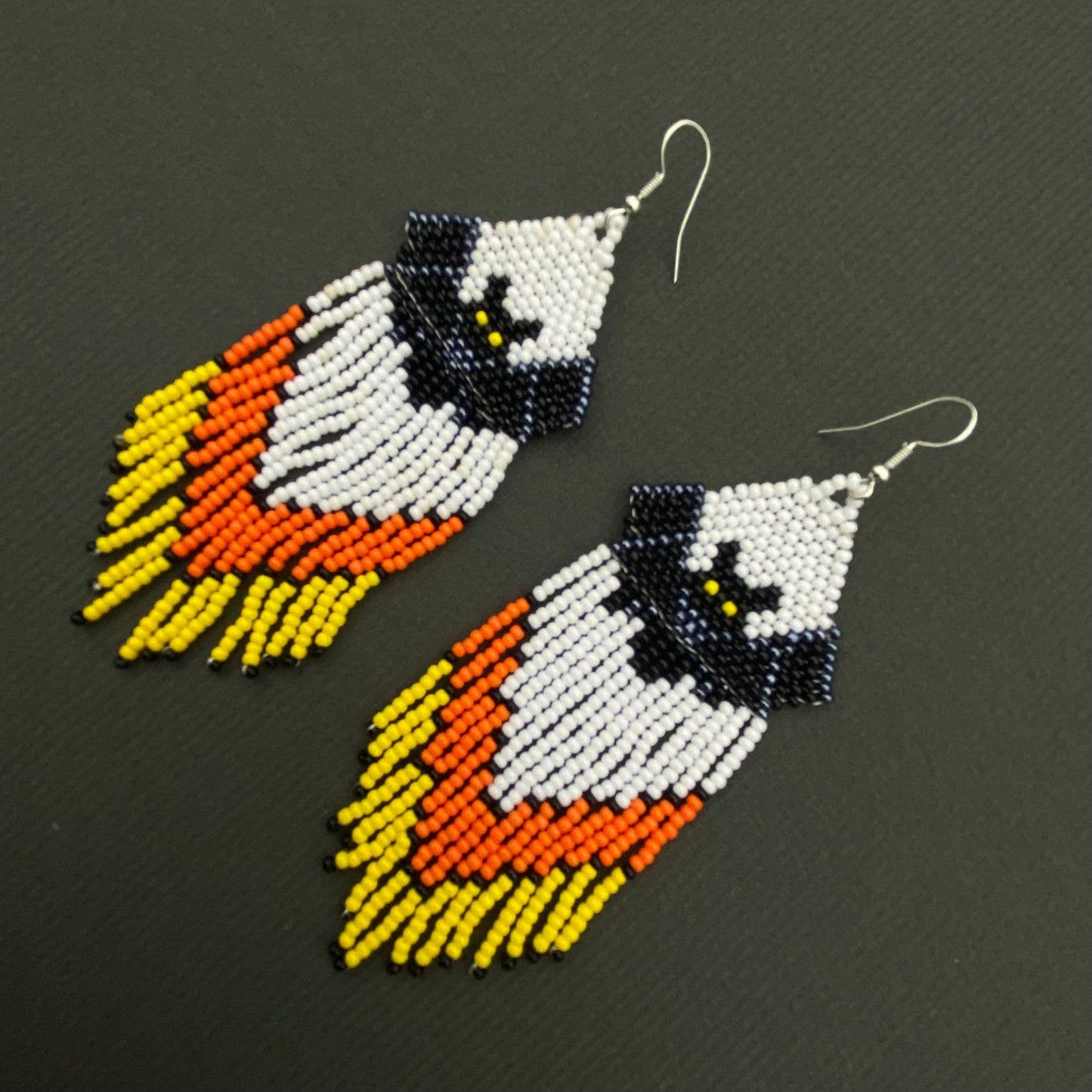 Bat Pattern Seed Beads Fringe Dangle Earrings - SB