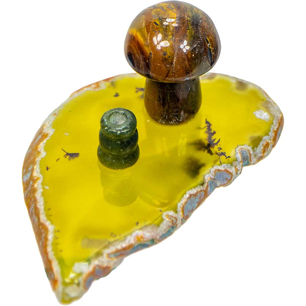 Agate Slice Incense Holder w/ Gemstone Mushroom - Asstd: Agate