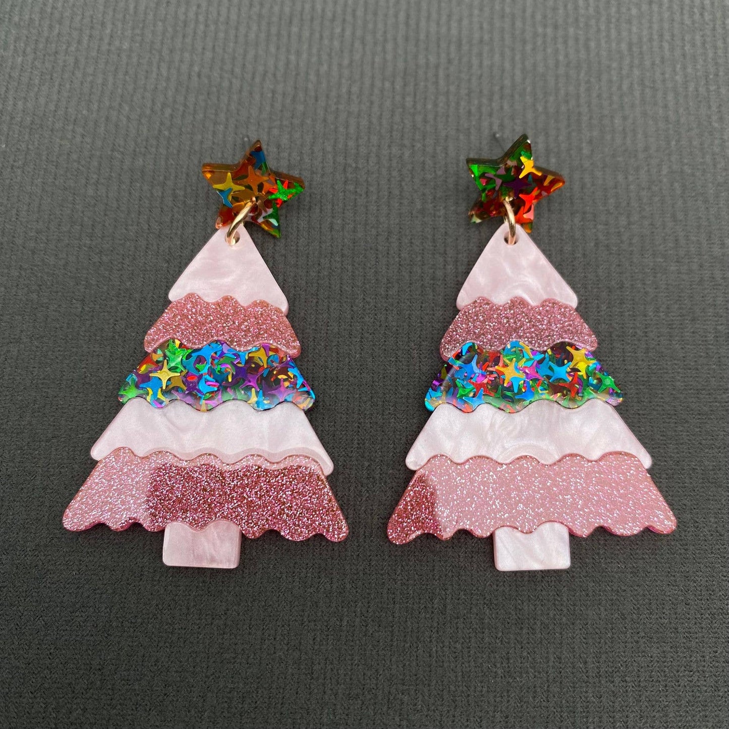 Earrings - Holiday - Acrylic Christmas Tree Star
