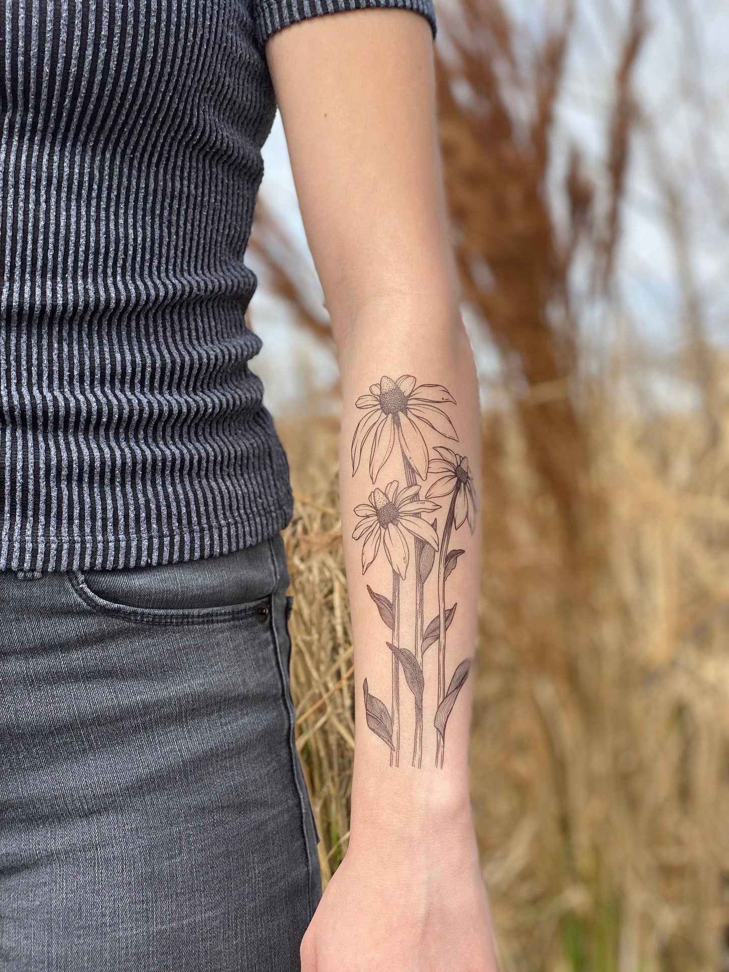 Nature Tats - Coneflower Temporary Tattoo: 1-Pack