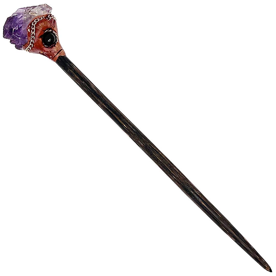 Wooden Hair Sticks - Natural Raw Stone
