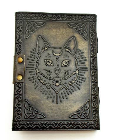 Leather Journal 42 - Cat with Moon Embossed