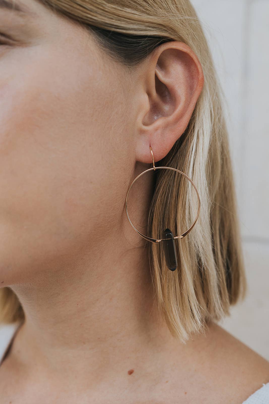 Earrings - JaxKelly Hoops - Smoky Quartz - Gold Plated