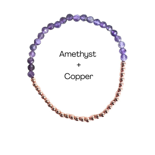 Dainty Multi-Faceted Amethyst beads + Copper Bracelet