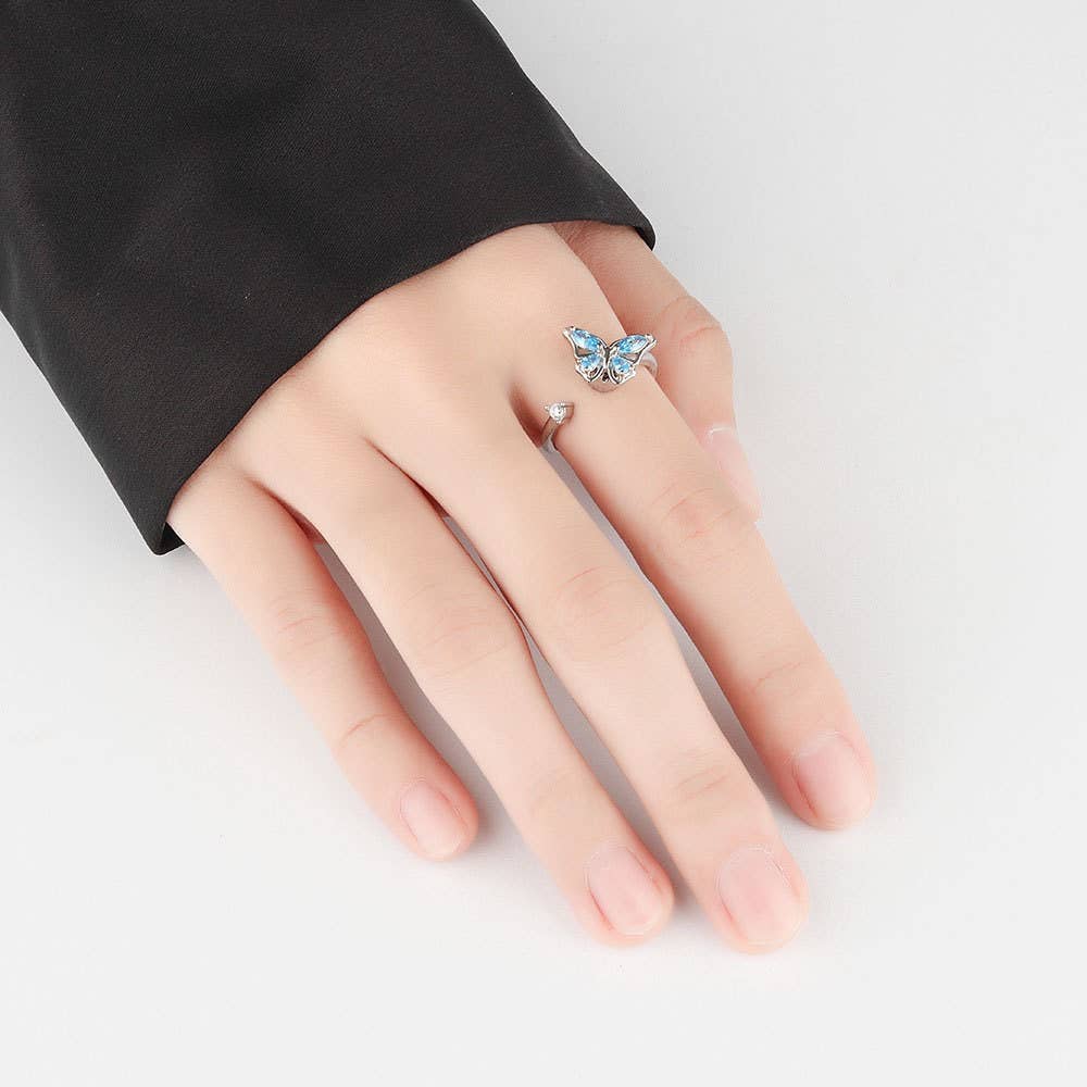 Butterfly Anxiety Fidget Spinner Ring in 925 Sterling Silver: Gold/Blue / Solid Copper
