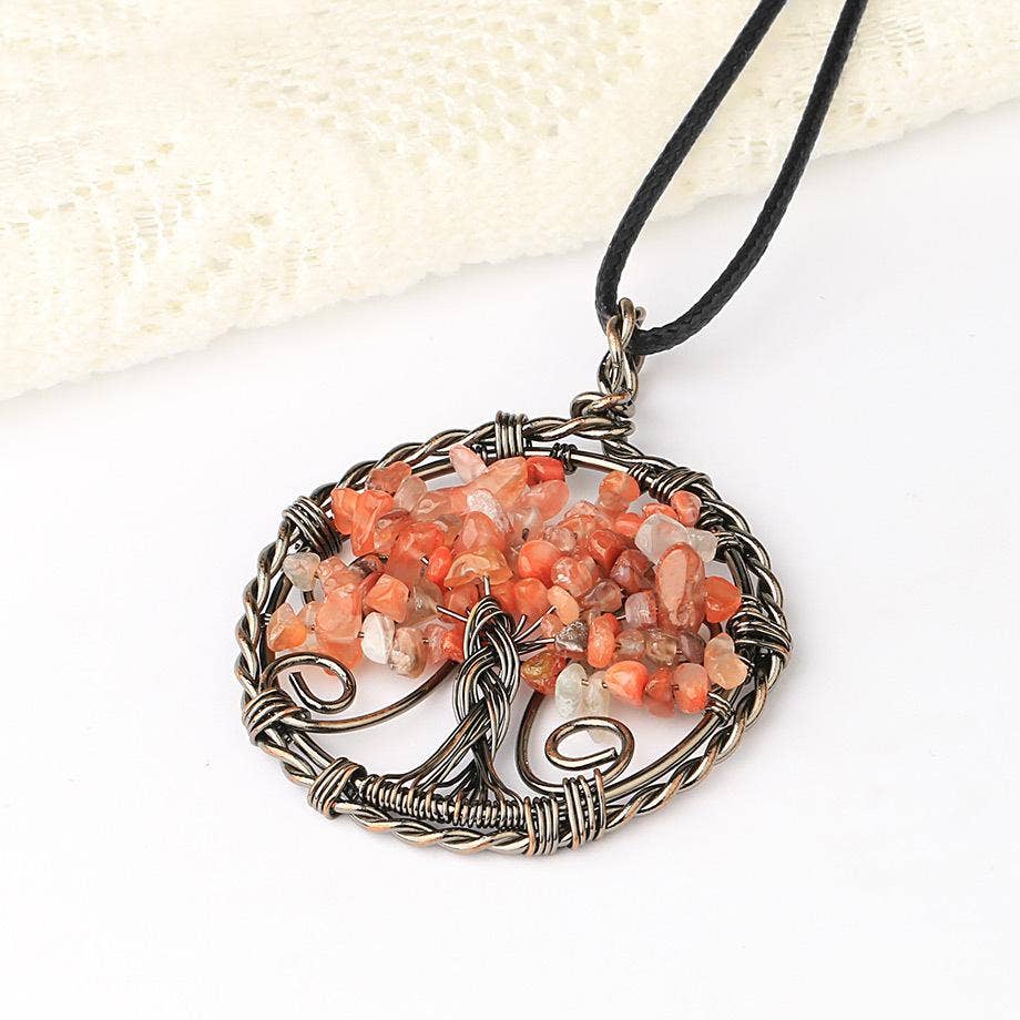 Wire-Wrapped Tree of Life Necklace - Green Aventurine
