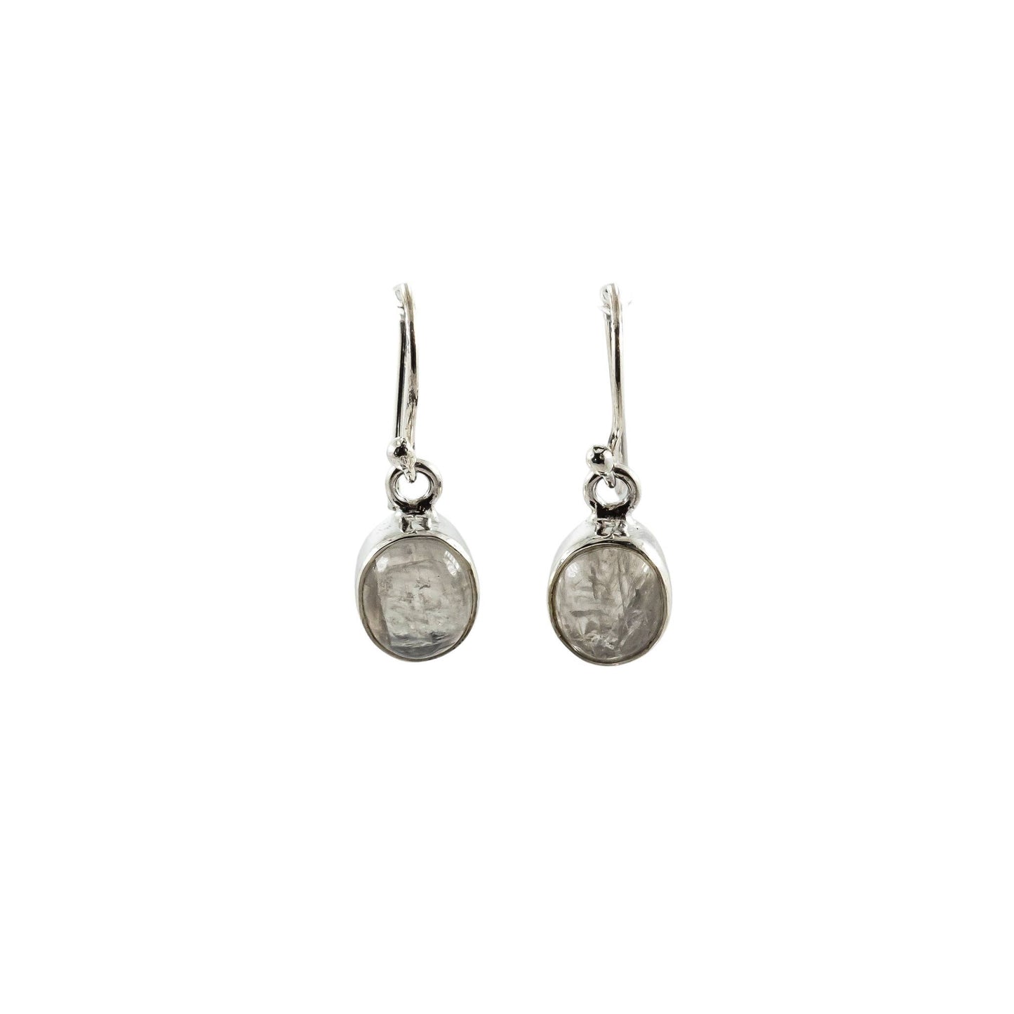 Rainbow Moonstone Sterling Silver Dangling Earrings Oval